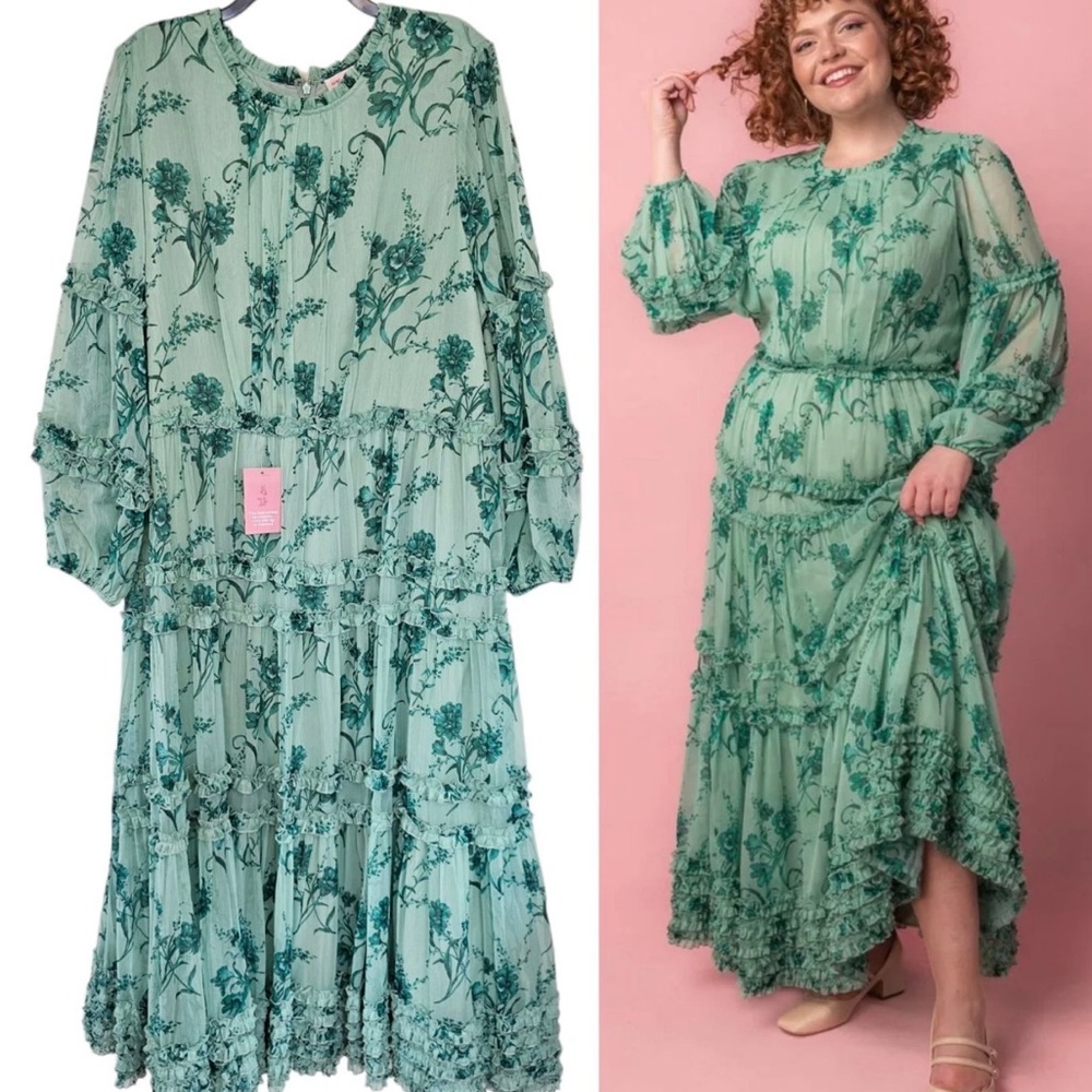 Ivy City Co green Floral cottagecore Long Sleeve Dress
